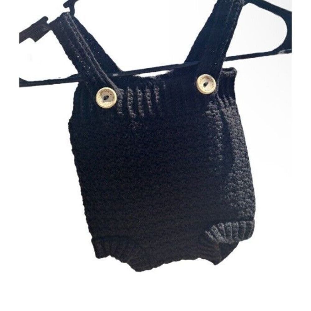 Hand Crafted Crocheted Black Baby Romper Size 0-3 Months